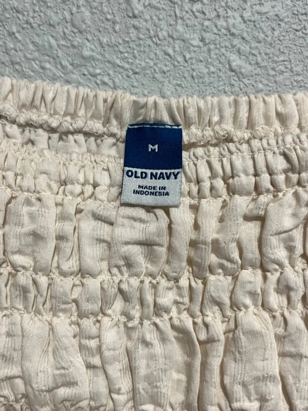 Old Navy Cream Smocked Square-Neck Puff Sleeve Top